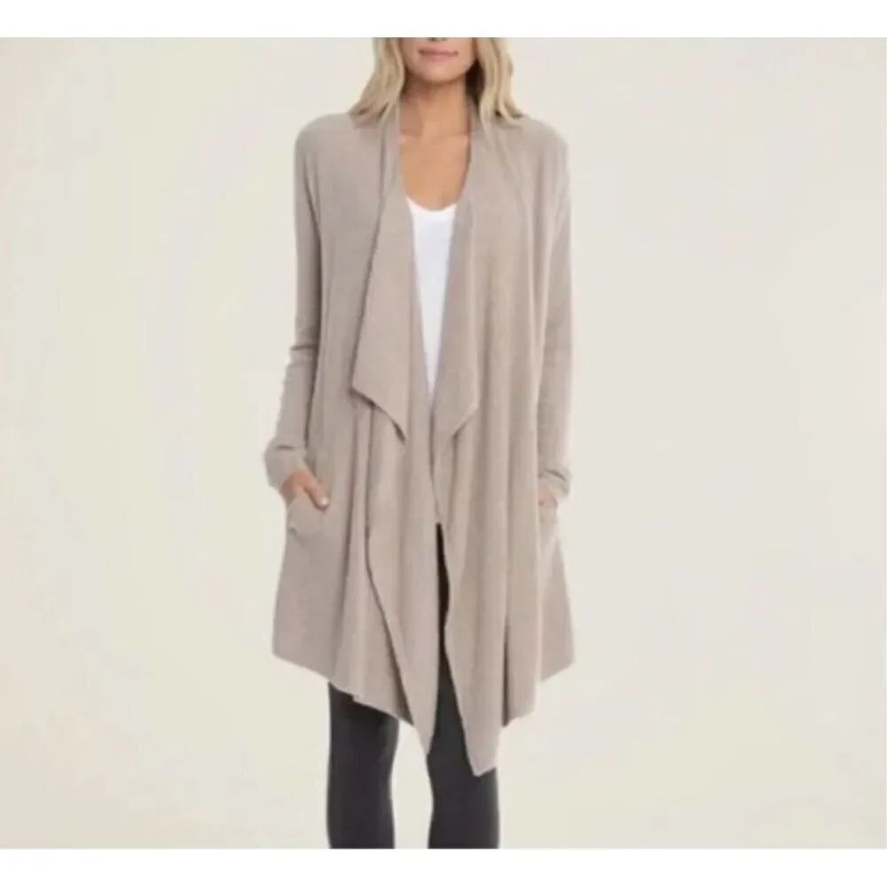 Barefoot Dreams Beige Bamboo Chic Lite Cardigan Island Wrap Sz M EUC